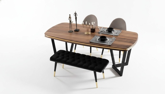 Esszimmer Set Besteht aus Esstisch+4x Stühle und Bank Braun Farbe 6tlg.