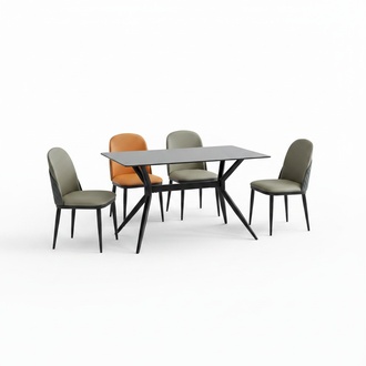 Esszimmer Set Designer Esstisch 4x Polsterstühle Edelstahl Möbel 5tlg