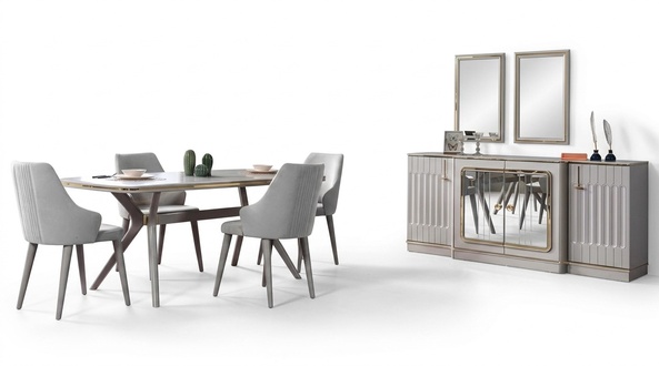 Esszimmer Set Garnitur Sideboard mit 2x Spiegel Tisch 6x Stuhl 10tlg.