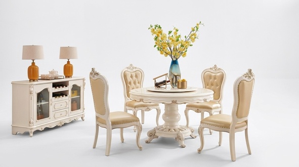 Esszimmer Set Rund Esstisch 4x Stühle Chesterfield Luxus-Set