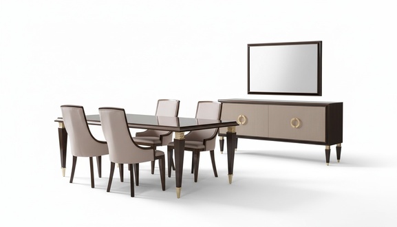 Esszimmer Set: Tisch, 6 Stühle, Sideboard & Spiegel – stilvoll & modern