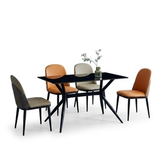 Esszimmergruppe Designer Grauer Esstisch Orange Stühle 6x Einsitzer 7tlg