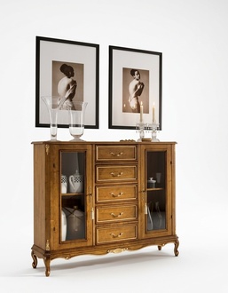 Exklusive braune Holzvitrine mit Schubladen im klassischen Möbelstil