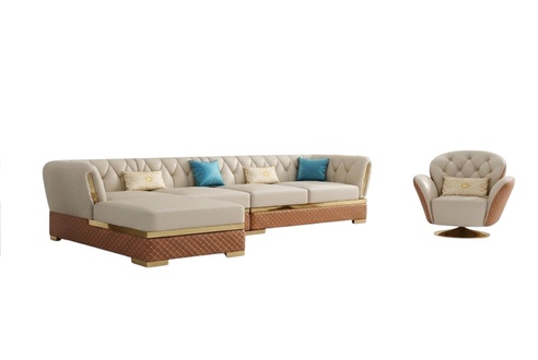 Exklusive Ecksofa Möbel Wohnzimmer Couch Polster Luxus Sofa Eckgarnitur + Sessel
