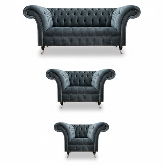 Exklusive Graue Chesterfield Sofas Edler 3-Sitzer Zweisitzer Sessel 3tlg