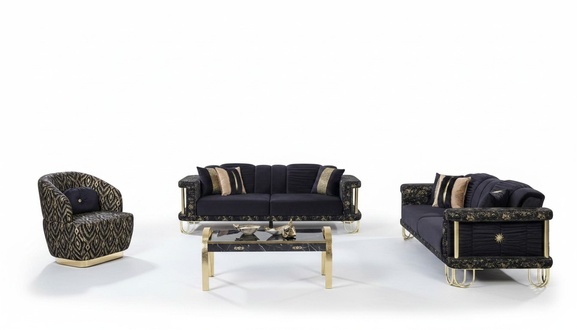 Exklusive Wohnzimmer Polster Couchgarnitur x2 Textil Sofas 1-Sitzer 3tlg