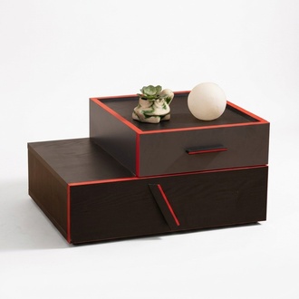 Exklusiver Schwarz-roter Designer Nachttisch Kinderzimmer Holz Möbel