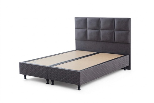 Exklusives Graues Doppelbett Modernes Textil Rechteckiges Bettgestell