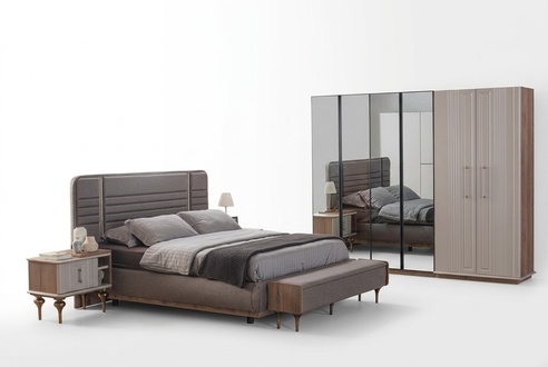 Exklusives Schlafzimmer Bett Glasschrank Holz Nachttische 4tlg Luxus Set