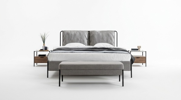 Exklusives Schlafzimmer Doppelbett Metallgestell Bank Luxus Möbel