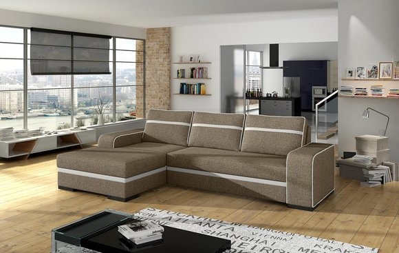 Sofa Schlafsofa Designer Sofa mit Bettfunktion + Bettkasten Ecksofa Couch NEU FINN