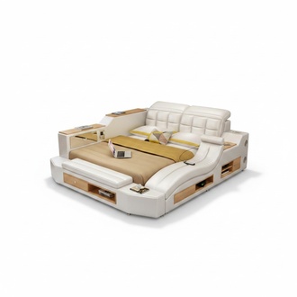 Funktion Bett Doppelbett Lederbett Betten Leder Polster Schlafzimmer Ehe USB LED