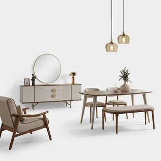 Funktional Esstisch 2x Stühle Hocker Kommode mit Spiegel Esszimmer Möbelse