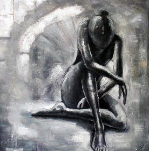 ÖLGEMÄLDE AKT IN ÖL EROTIK ÖLBILD AUF LEINWAND ECHTE HANDARBEIT 90x90cm – G15528