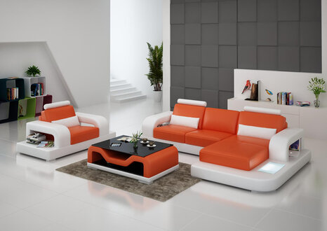 Ledersofa Couch Wohnlandschaft Eck Sessel Garnitur Design Modern Sofa G8007E Neu