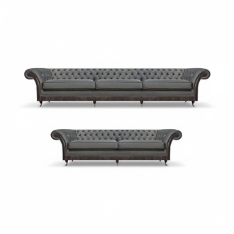 Garnitur 2x Sofas Polstermöbel Grau Komplett Möbel Einrichtung Chesterfield