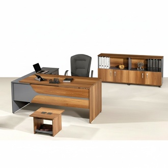 Garnitur Büro Eckbürotisch Arbeitszimmermöbel Schrank 3tlg Holz Braun