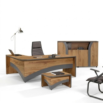 Garnitur Büro Eckbürotisch Bürotisch Set 3tlg Holz Büromöbel Braun