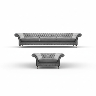 Garnitur Grau Möbel Sofagarnitur Sofa Dreisitzer Luxus Sessel Chesterfield