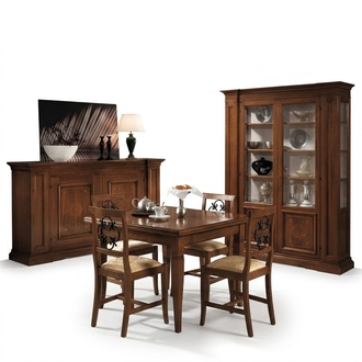 Set von 7pcs Holzmöbel Kommode 4x Stuhl Kommode Tisch Vitrine neue Gruppe Esszimmer Set 7pcs