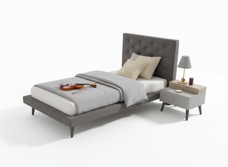 Garnitur Jugendbett Nachttisch Kinderzimmer Bett Holz Grau 120 cm 2tlg