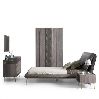 Garnitur Polsterbett Jugendbett Bettrahmen Bett Set 5tlg Holz Grau Neu