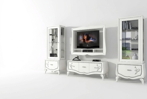 Garnitur rtv Set 4tlg. Wohnwand TV Lowboard Vitrine Sideboard Schrank Design Neu