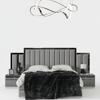 Garnitur Schlafzimmer Doppelbett Bett Nachttische 3tlg Grau Schrank