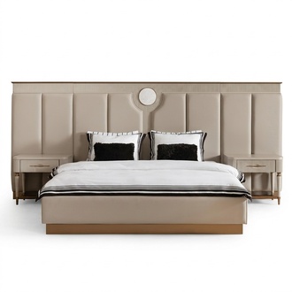 Garnitur Schlafzimmer Doppelbett Bett Nachttische Set 3tlg Beige Stoff