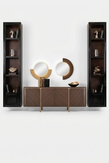 Garnitur Sideboard Spiegel Kommode Set Anrichte Braun Holz Esszimmer