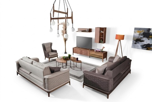 Garnitur Sofagarnitur Luxus 3+3+1 Sitzer Sofa Stoff Sessel Sofas Modern Braune