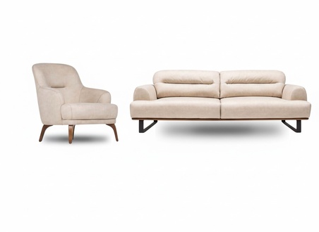 Garnitur Stoffsofa Dreisitzer Sofa Sessel Counch Polstersofa Beige Set
