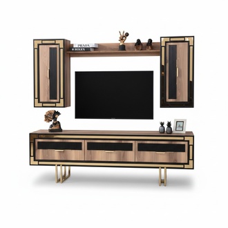 Garnitur Wohnwand TV Ständer Schranke RTV Lowboard Braun Wohnzimmer