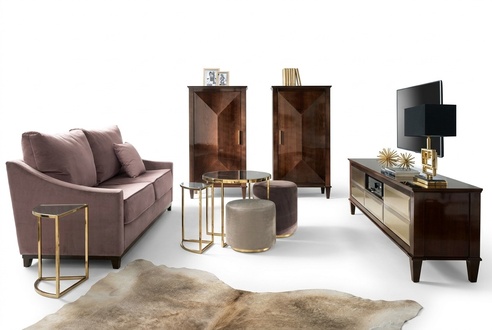 Garnitur Wohnzimmer Sofa Hocker Schrank rtv Holz Sofas Sitzer Set 7tlg