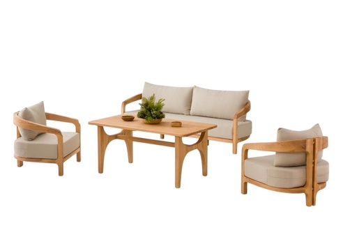 Gartenmöbel Set aus Holz und Textil in Beige, Modernes Sofa und Sessel