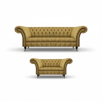 Gelbe Chesterfield Garnitur Moderne Textil Sofas Designer Couch Set 2tlg