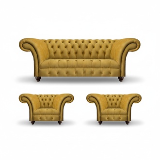 Gelbe Chesterfield Polster Garnitur Wohnzimmer Sofas Edles 3tlg Set Neu