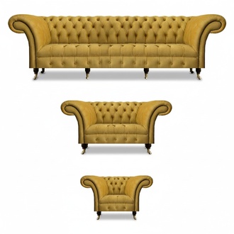 Gelbe Chesterfield Wohnzimmer Sitzgarnitur Polster Möbel Textilsitzer
