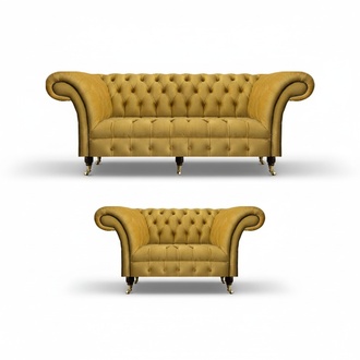 Gelbe Polstermöbel Designer Chesterfield Couchen Dreisitzer Textilsofas