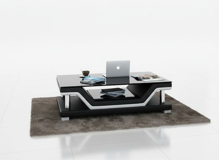 Gepolsterte Tische Schwarzer Couchtisch Glastisch Sofa Beistell Moderner Tisch
