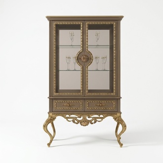 Goldene Vitrine Barock Rokoko Möbel Schrank Glasschrank Regale Vitrinen
