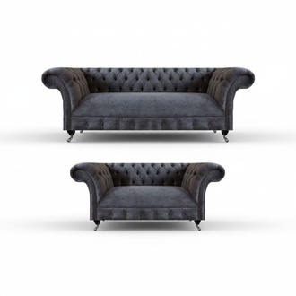 Grau 2x Sofas Wohnzimmer Couch Möbel Einrichtung Polstermöbel Chesterfield