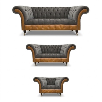 Grau-Braune Chesterfield Stoffsofas Designer Wohnzimmer Polster Möbel