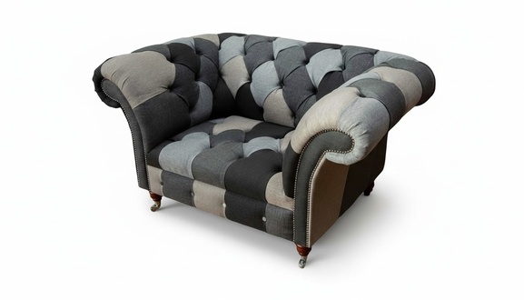 Grau Chesterfield Design Sofa Sessel Ohrensessel Polster Luxus Textil