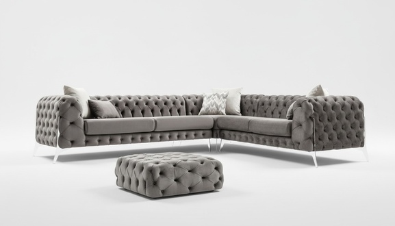 Grau Chesterfield Polstersofa Sofa Ecksofa Garnitur Polster Luxus Ecke Sofas Neu