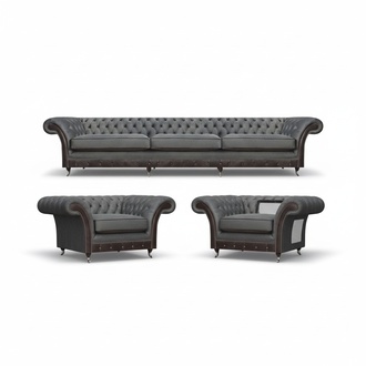 Grau Designer Polstermöbel Garnitur 3tlg Chesterfield Wohnzimmer Polstersitz