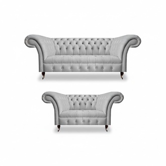 Grau Moderne Textil Möbel Wohnzimmer 2x Sofas Chesterfield Polstermöbel