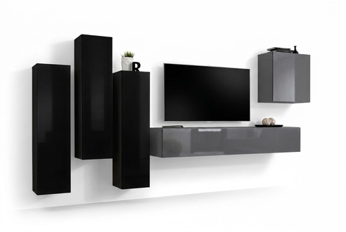 Grau TV Ständer Sideboard Luxus Wohnwand Wohnzimmer Einrichtung Modern Komplett