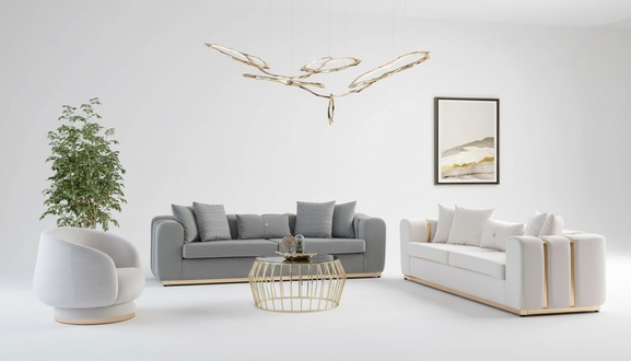 Grau-Weiße Wohnzimmer Polstersofas Sessel 4-Sitzer Möbel