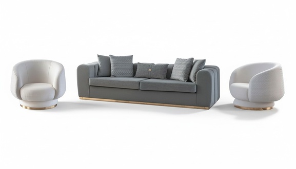 Grau-Weißes Wohnzimmer Sitzset Polster Couchen 4 Sitzer Sessel